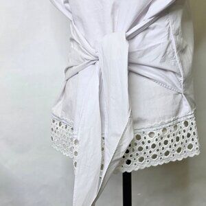 Sandro Paris cotton eyelet accent  with waist tie  Buttondown sleeveless shirt